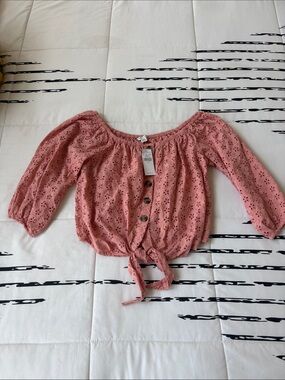 Women's Pink Eyelet Tie-Front Top